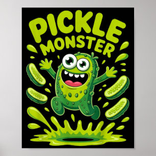 Póster Diseño de dibujos animados de monstruo de pepinill