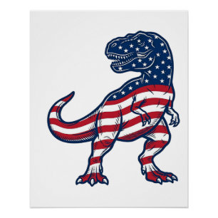 Póster Diseño de dinosaurio T-Rex patriótico bandera amer