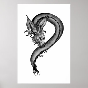 Póster Diseño de dragón negro y blanco