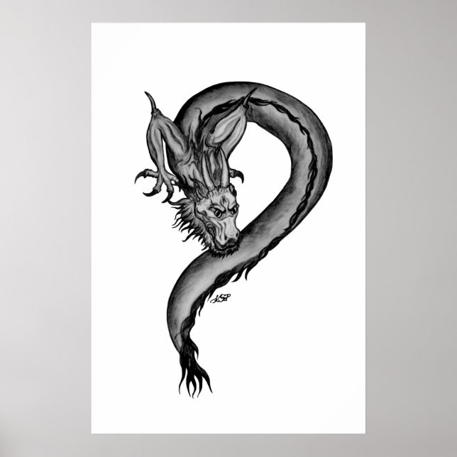 Póster Diseño de dragón negro y blanco (Frente)