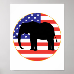 Póster diseño de elefantes con símbolo republicano