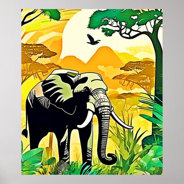 Póster Diseño de Elefantes de la Selva Africana (Frente)