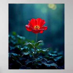 Póster Diseño de enfoque de flor roja única