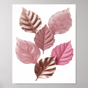 Póster Diseño de eslogan de hojas rosadas de plata elegan