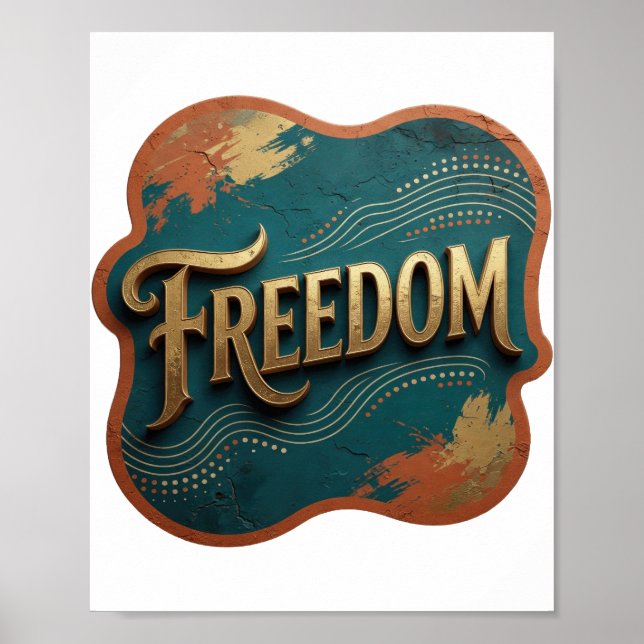 Póster Diseño de eslogan de oro de declaración LIBERTAD (Frente)