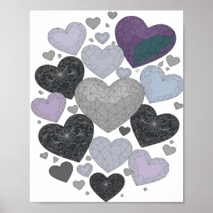 Póster Diseño de eslogan HEARTS OF LOVE Gris Juguetón
