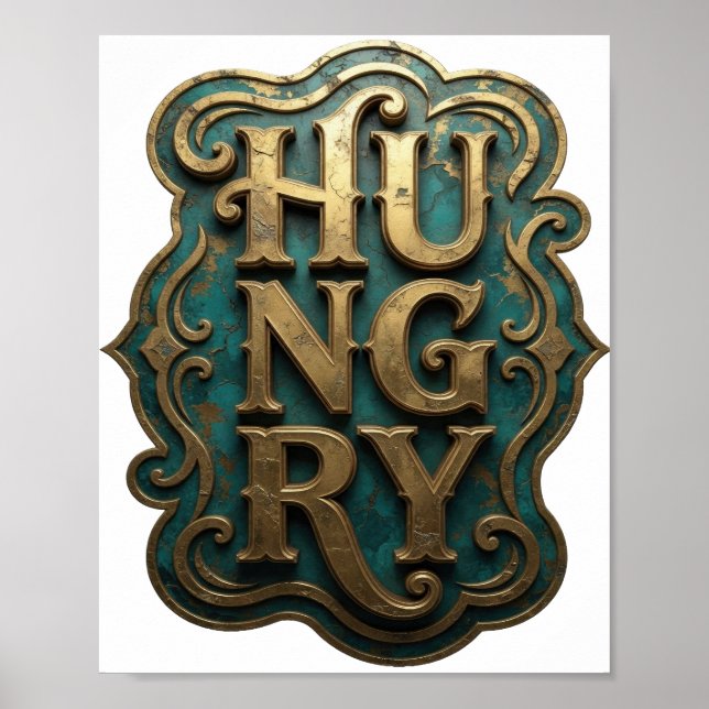 Póster Diseño de eslogan HUNGRY de oro limpio (Frente)