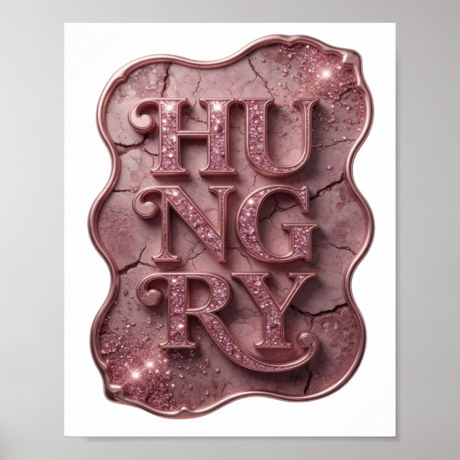 Póster Diseño de eslogan HUNGRY rosa de moda (Frente)
