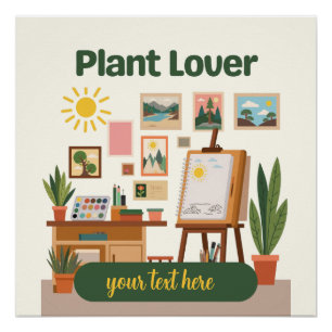 Póster Diseño de espacio de trabajo creativo y vegetación