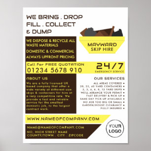 Póster Diseño de esquí de goma amarilla, compañía de Skip