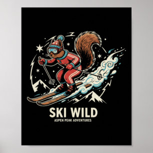 Póster Diseño de esquí de nieve de ardilla genial para ni