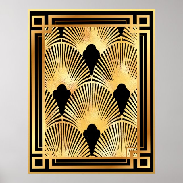 Póster Diseño de fanáticos Gold y Black Art Deco (Frente)