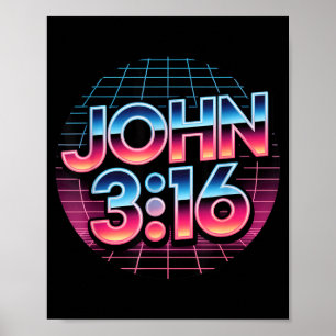 Póster Diseño de fe cristiana retro de los 80 John 3_16