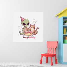 Póster Diseño de fiesta de cumpleaños de alienígena lindo