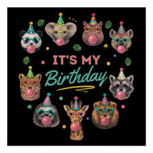 Póster Diseño de fiesta de cumpleaños de animales salvaje