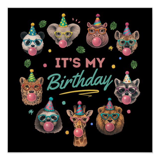 Póster Diseño de fiesta de cumpleaños de animales salvaje (Anverso)
