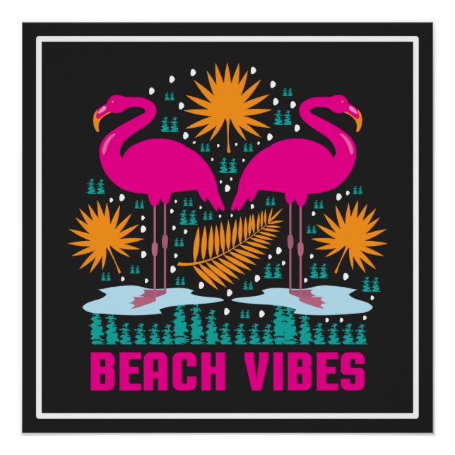 Póster Diseño de Flamencos Rosas Beach Vibes (Anverso)