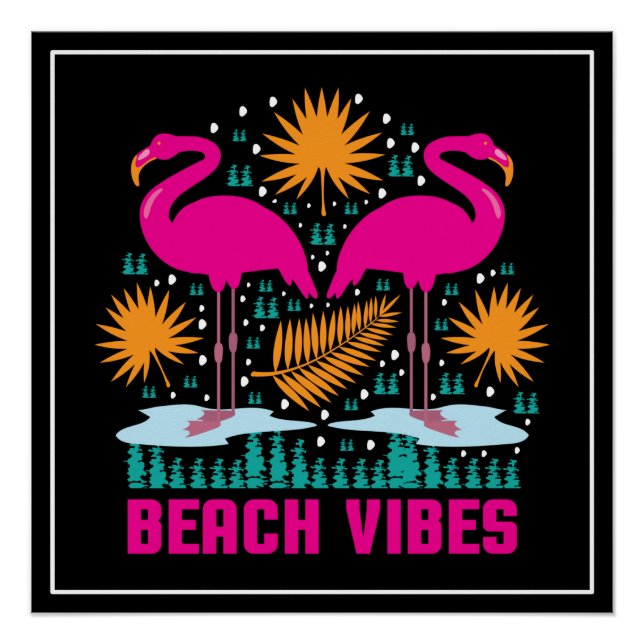 Póster Diseño de Flamencos Rosas Beach Vibes (Anverso)