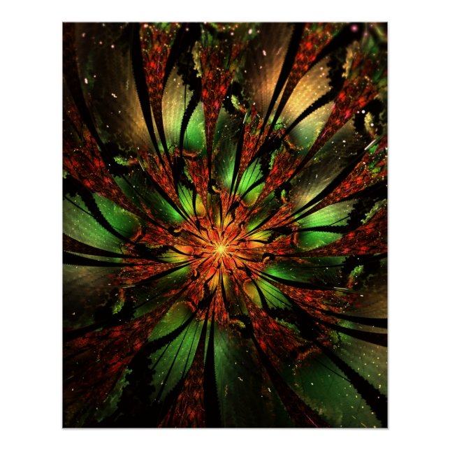 Póster Diseño de flor fractal abstracta. (Anverso)