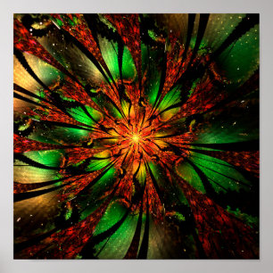 Póster Diseño de flor fractal abstracta.  
