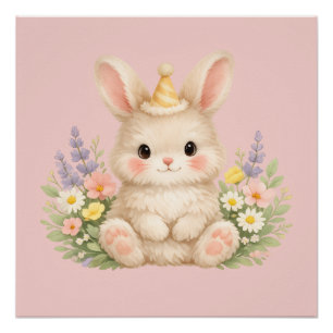 Póster Diseño de Flor Silvestre de Conejo Esponjoso para
