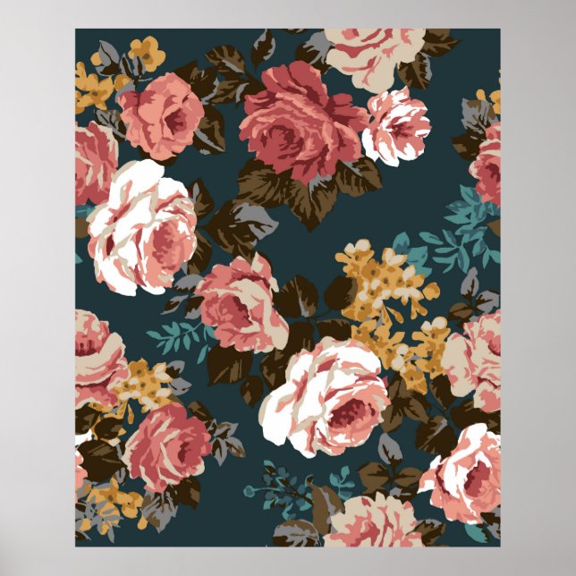 Póster diseño de flores adorables ilustraciones textiles, (Frente)