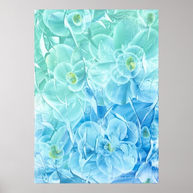 Póster Diseño de flores azul verde pintado a mano (Frente)