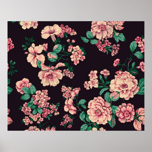 Póster diseño de flores de acuarela sin costuras con tex  (Frente)