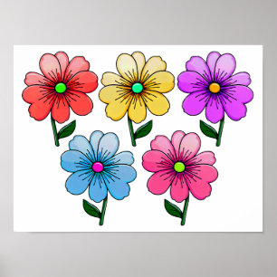Póster Diseño de flores de color de 5 colores