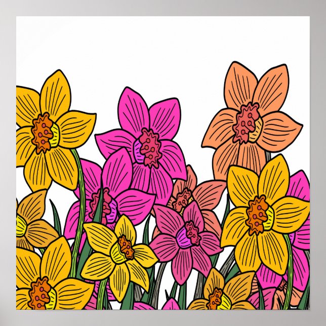 Póster Diseño de flores de Daffodils coloridas (Frente)