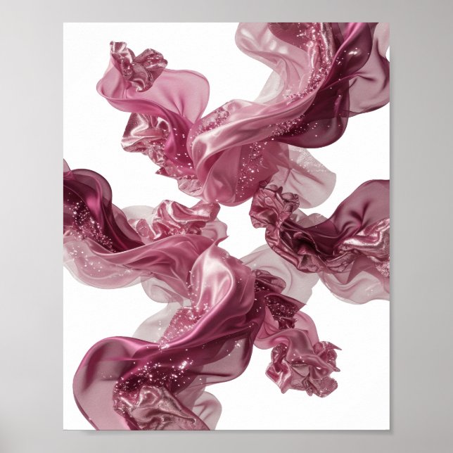 Póster Diseño de flores esponjosas de tela plateada con e (Frente)