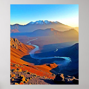 Póster Diseño de flujo del valle de montaña majestuoso