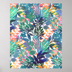 Póster Diseño de follaje de acuarela tropical de verano m