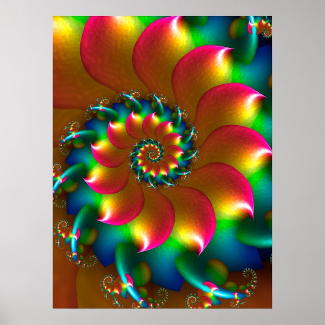Póster Diseño de Fractal en Espiral de Colores (Frente)