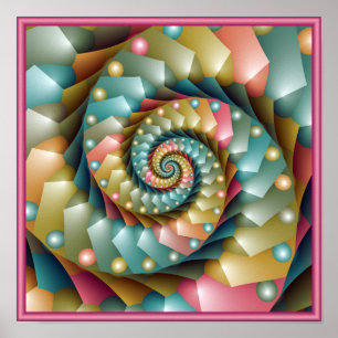 Póster Diseño de fractal en espiral pastel