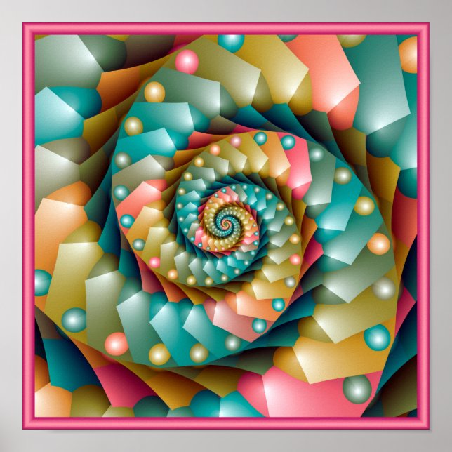 Póster Diseño de fractal en espiral pastel (Frente)