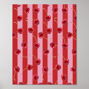 Póster Diseño de franja roja y rosa con cerezas