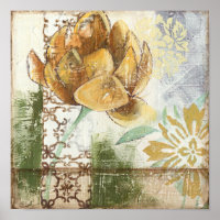 Diseño de Fresco Decorativo con Flor de Globe