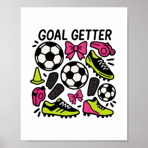 Póster Diseño de fútbol Coquette Goal Getter con lazos y 