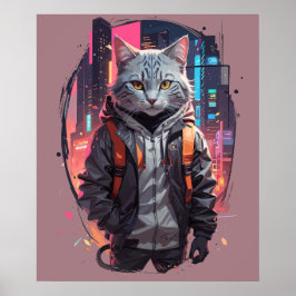 Póster Diseño de gato callejero urbano