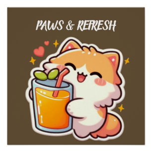 Póster Diseño de gato lindo personalizado Patas y Refresc