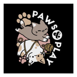 Póster Diseño de gatos lindos y juguetones – Arte diverti