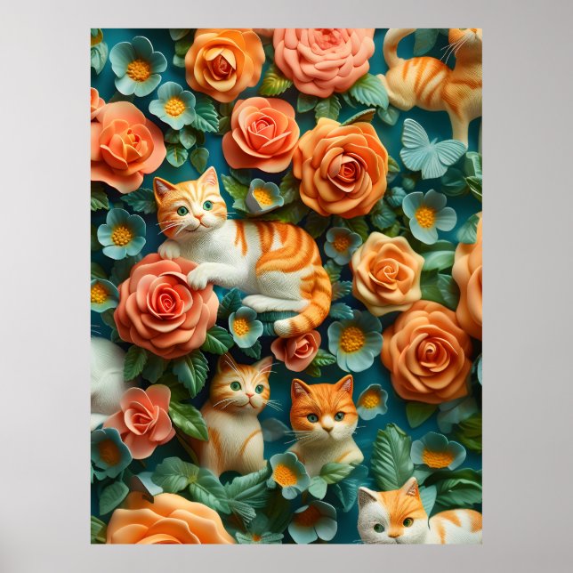 Póster Diseño de gatos y flores (Frente)