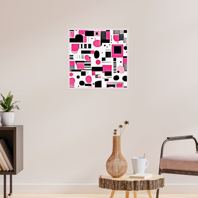 Póster Diseño de geometría rosa Pop Art (Salón 3)