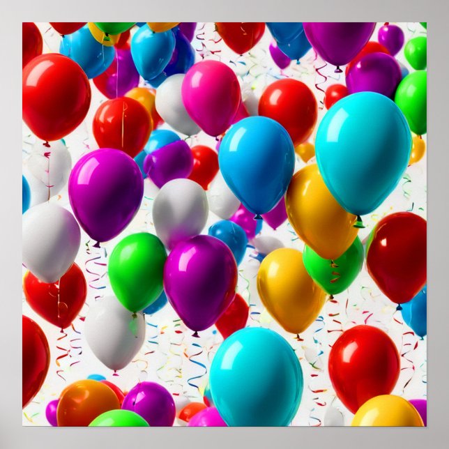 Póster Diseño de globos de celebración colorida (Frente)