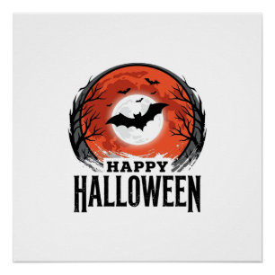 Póster diseño de grabado de murciélago lunar de Halloween