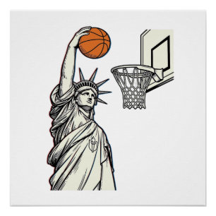 Póster Diseño de grabado vintage de clavada de baloncesto