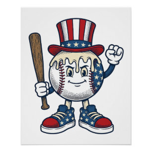 Póster Diseño de grabado vintage de mascota de béisbol pa