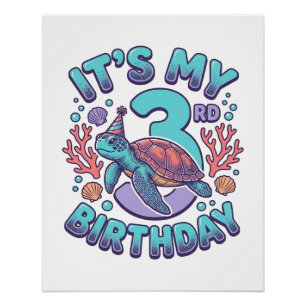 Póster Diseño de grabado vintage de tortuga para 3er cump
