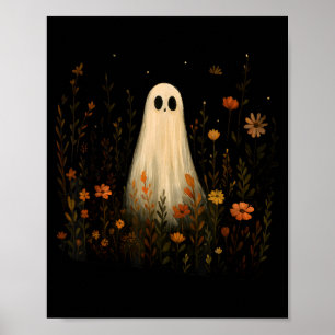 Póster Diseño de Halloween de otoño con fantasma en una p